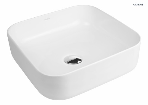 Oltens Hadsel umywalka 38,5 cm nablatowa kwadratowa z powłoką SmartClean biała 40807000