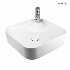 Oltens Lysake umywalka 42,5 cm nablatowa kwadratowa z powłoką SmartClean biała 41808000