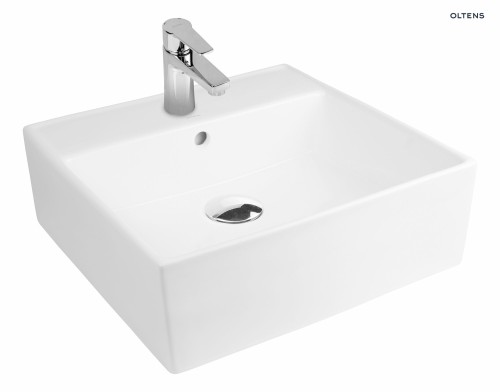 Oltens Hyls umywalka 47 cm nablatowa kwadratowa z powłoką SmartClean biała 41809000