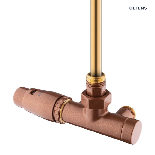Oltens Varmare Ventil zestaw termostatyczny grzejnikowy jednootworowy lewy miedź szczotkowana 55905610