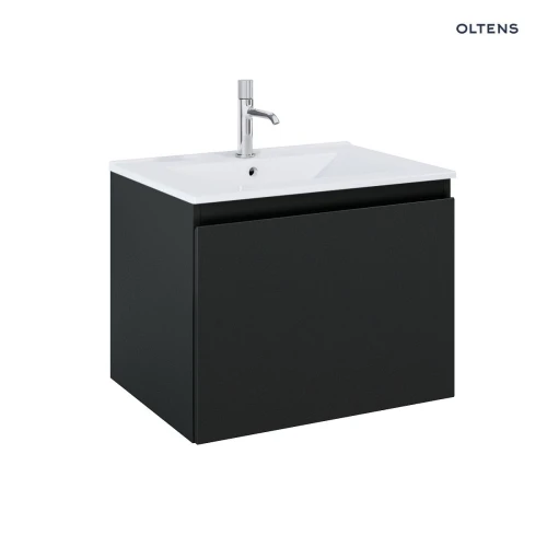 Oltens Vernal umywalka z szafką 60 cm biały połysk/czarny mat 68012300