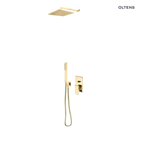 Zestaw Oltens Gota bateria podtynkowa z deszczownicą 30 cm Vindel (S) i kompletem prysznicowym Sog złoty połysk 36604800