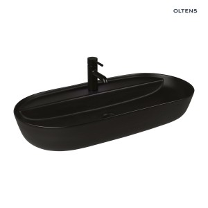 Oltens Hamnes Thin umywalka 80x40 cm nablatowa owalna czarny mat 41315300