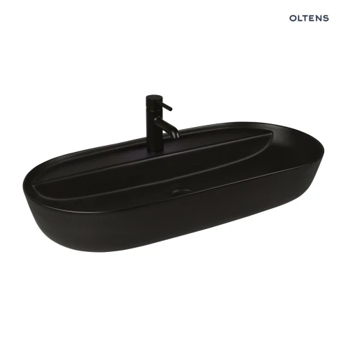 Oltens Hamnes Thin umywalka 80x40 cm nablatowa owalna czarny mat 41315300