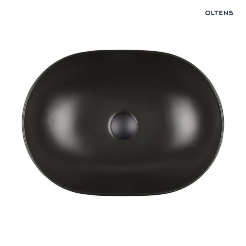 Oltens Hamnes Thin umywalka 49,5x35,5 cm nablatowa owalna z powłoką SmartClean czarny mat 40819300