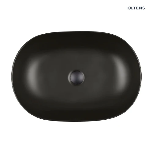 Oltens Hamnes Thin umywalka 60,5x41,5 cm nablatowa owalna z powłoką SmartClean czarny mat 40820300