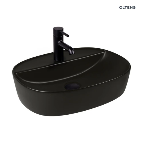 Oltens Hamnes Thin umywalka 51x39 cm nablatowa owalna z powłoką SmartClean czarny mat 41813300