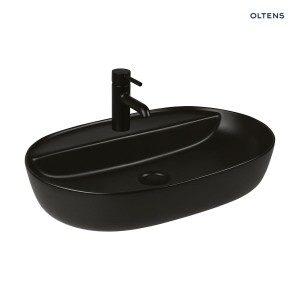 Oltens Hamnes Thin umywalka 62x42 cm nablatowa owalna z powłoką SmartClean czarny mat 41814300