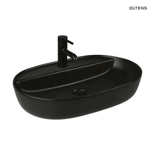 Oltens Hamnes Thin umywalka 62x42 cm nablatowa owalna z powłoką SmartClean czarny mat 41814300