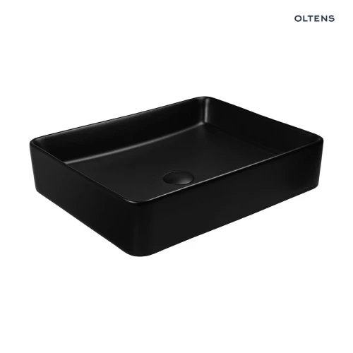 Oltens Forde umywalka 51x40,5 cm nablatowa prostokątna z powłoką SmartClean czarny mat 40803300