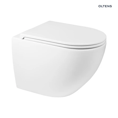Zestaw Oltens Hamnes miska WC wisząca PureRim z deską wolnoopadającą Ovan Slim biały 42018000