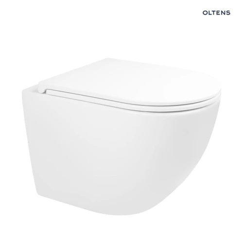 Zestaw Oltens Hamnes Stille miska WC wisząca PureRim z powłoką SmartClean z deską wolnoopadającą Ovan Slim biały 42522000