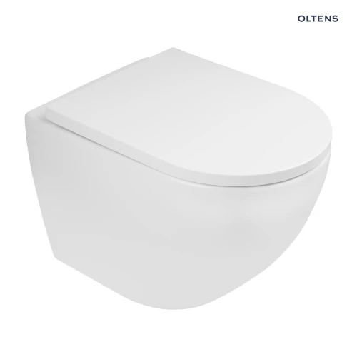 Zestaw Oltens Hamnes Stille miska WC wisząca PureRim z powłoką SmartClean z deską wolnoopadającą biały 42523000