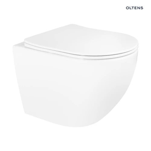 Zestaw Oltens Hamnes Stille miska wisząca WC PureRim z powłoką SmartClean z deską wolnoopadającą Slim biała 42542000