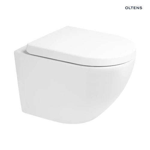Zestaw Oltens Hamnes Kort miska WC wisząca PureRim SmartClean z deską wolnoopadającą biały 42534000