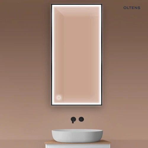 Oltens Nordlis lustro 60x120 cm prostokątne z oświetleniem z przodu z matą grzewczą czarny 64107300