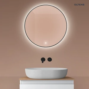 Oltens Nordlis lustro 60x60 cm okrągłe z oświetleniem od tyłu z matą grzewczą czarny 64108300