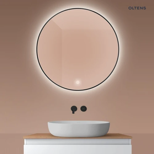 Oltens Nordlis lustro 80x80 cm okrągłe z oświetleniem od tyłu z matą grzewczą czarny 64109300