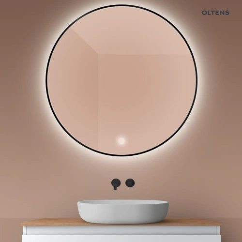 Oltens Nordlis lustro 100x100 cm okrągłe z oświetleniem od tyłu z matą grzewczą czarny 64110300