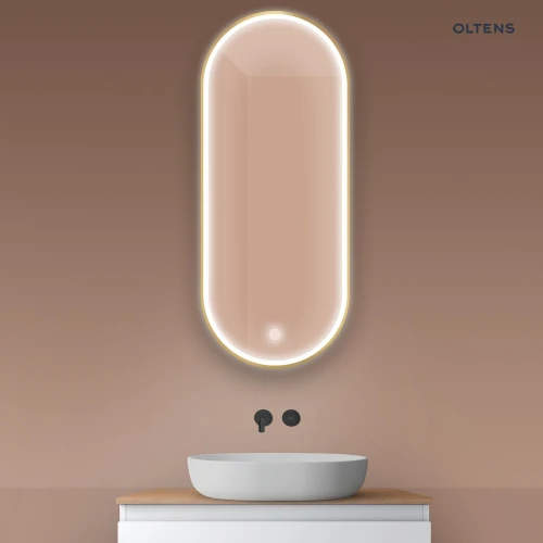 Oltens Nordlis lustro 50x120 cm owalne z oświetleniem z przodu z matą grzewczą złoty 64104800