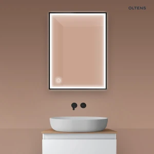 Oltens Nordlis lustro 60x80 cm prostokątne z oświetleniem z przodu z matą grzewczą czarny 64105300