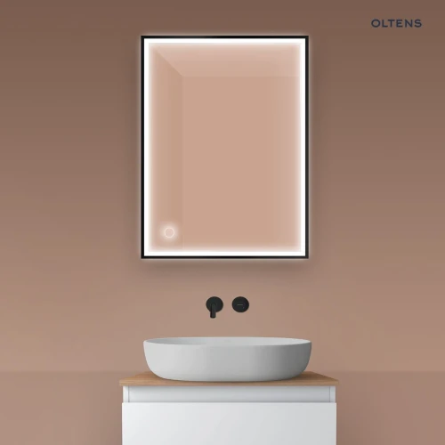 Oltens Nordlis lustro 60x80 cm prostokątne z oświetleniem z przodu z matą grzewczą czarny 64105300