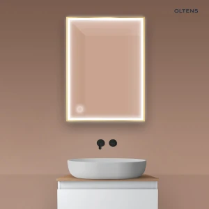 Oltens Nordlis lustro 60x80 cm prostokątne z oświetleniem z przodu z matą grzewczą złoty 64105800