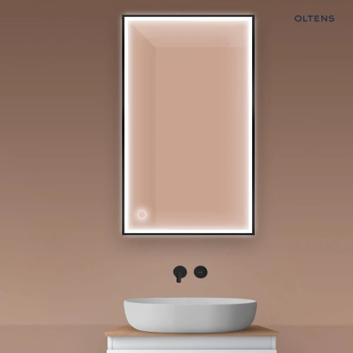 Oltens Nordlis lustro 60x100 cm prostokątne z oświetleniem z przodu z matą grzewczą czarny 64106300