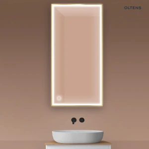 Oltens Nordlis lustro 60x120 cm prostokątne z oświetleniem z przodu z matą grzewczą złoty 64107800