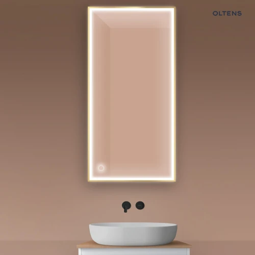 Oltens Nordlis lustro 60x120 cm prostokątne z oświetleniem z przodu z matą grzewczą złoty 64107800