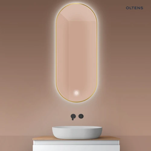 Oltens Nordlis lustro 50x120 cm owalne z oświetleniem od tyłu z matą grzewczą złoty 64114800