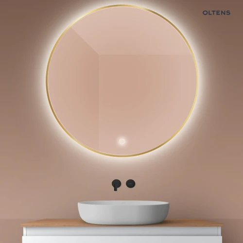 Oltens Nordlis lustro 100x100 cm okrągłe z oświetleniem od tyłu z matą grzewczą złoty 64110800