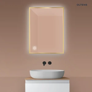 Oltens Nordlis lustro 60x80 cm prostokątne z oświetleniem od tyłu z matą grzewczą złoty 64115800