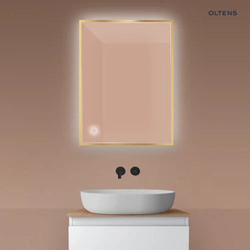 Oltens Nordlis lustro 60x80 cm prostokątne z oświetleniem od tyłu z matą grzewczą złoty 64115800