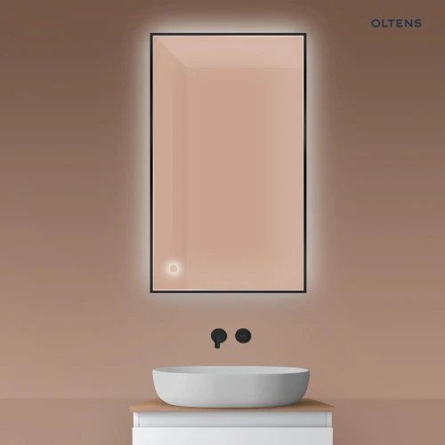Oltens Nordlis lustro 60x100 cm prostokątne z oświetleniem od tyłu z matą grzewczą czarny 64111300