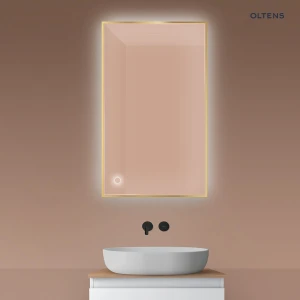 Oltens Nordlis lustro 60x100 cm prostokątne z oświetleniem od tyłu z matą grzewczą złoty 64111800