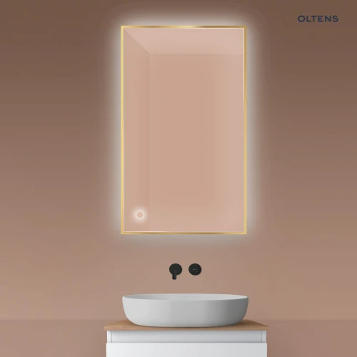 Oltens Nordlis lustro 60x100 cm prostokątne z oświetleniem od tyłu z matą grzewczą złoty 64111800