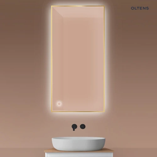 Oltens Nordlis lustro 60x120 cm prostokątne z oświetleniem od tyłu z matą grzewczą złoty 64112800