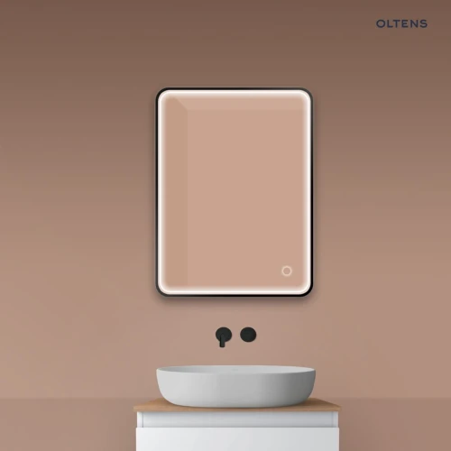 Oltens Nordlis lustro 60x80 cm prostokątne z oświetleniem z przodu z matą grzewczą czarny 64116300