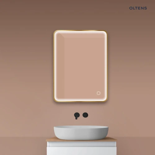 Oltens Nordlis lustro 60x80 cm prostokątne z oświetleniem z przodu z matą grzewczą złoto szczotkowane 64116810