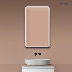 Oltens Nordlis lustro 60x100 cm prostokątne z oświetleniem z przodu z matą grzewczą czarny 64117300