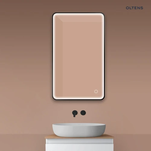 Oltens Nordlis lustro 60x100 cm prostokątne z oświetleniem z przodu z matą grzewczą czarny 64117300
