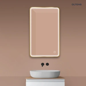 Oltens Nordlis lustro 60x100 cm prostokątne z oświetleniem z przodu z matą grzewczą złoto szczotkowane 64117810