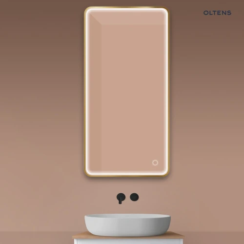 Oltens Nordlis lustro 60x120 cm prostokątne z oświetleniem z przodu z matą grzewczą złoto szczotkowane 64118810
