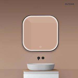 Oltens Nordlis lustro 80x80 cm kwadratowe z oświetleniem z przodu z matą grzewczą czarny 64122300