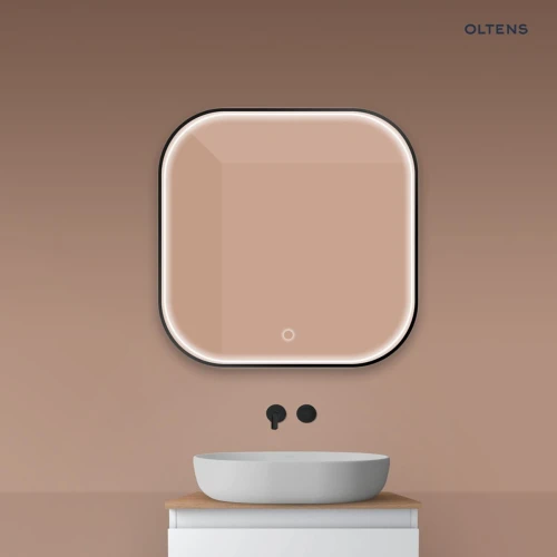 Oltens Nordlis lustro 80x80 cm kwadratowe z oświetleniem z przodu z matą grzewczą czarny 64122300