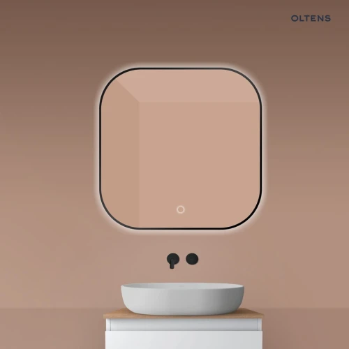 Oltens Nordlis lustro 80x80 cm kwadratowe z oświetleniem od tyłu z matą grzewczą czarny 64125300