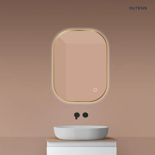 Oltens Nordlis lustro 60x80 cm prostokątne z oświetleniem od tyłu z matą grzewczą złoto szczotkowane 64126810
