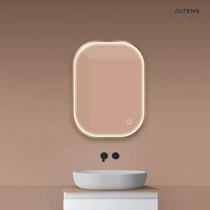 Oltens Nordlis lustro 60x80 cm prostokątne z oświetleniem z przodu z matą grzewczą złoto szczotkowane 64123810