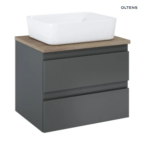 Oltens Vernal szafka 60 cm podumywalkowa wisząca z blatem grafit mat/dąb 60000460